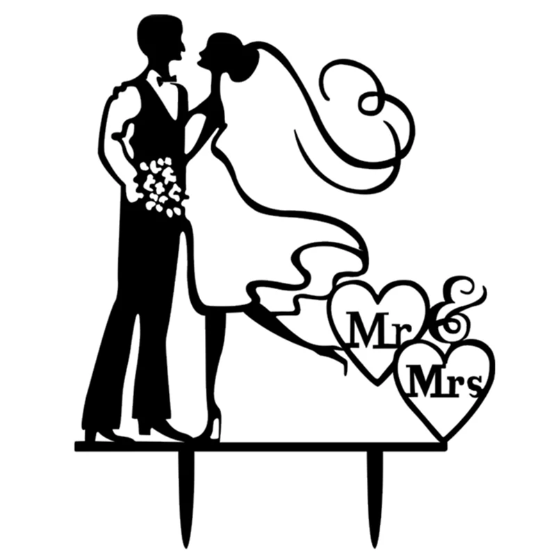 Wedding Decoration Cake Topper Mr Mrs Acrylic Black Romantic Bride Groom For Wedding Mariage Party Favors