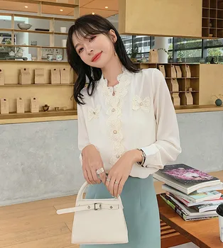 

Ladies tops and blouses 2019 fashion women clothing Long sleeve V-neck chiffon korean fashion clothes