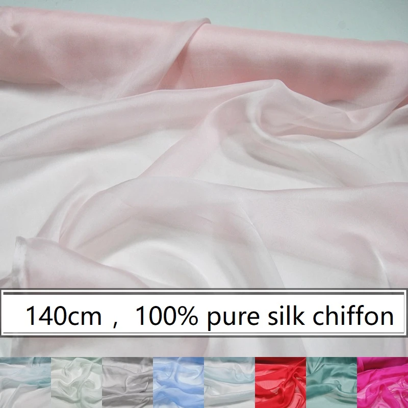 Color Wide Thin Silk Chiffon Fabrics Through Mulberry Silk Dress Is