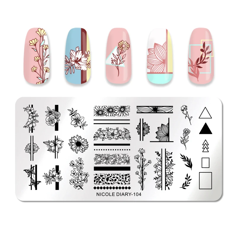 

HOT Geometric Nail Stamping Plates Rectangle Flower Leaves Design Image Nail Art Stamp Stencils Manicure Templates