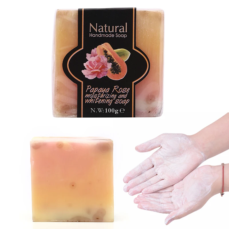 1pc Handmade Papaya Whitening Soap Lightening Skin Moisturizing Cleansing Bath Soap 111g 5.5cm x 5.5cm x 3cm