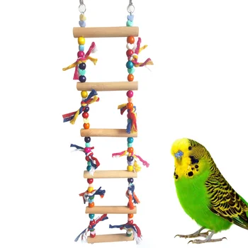 

Pet Bird Swing Wooden Swing Toy Hanging Stand Toy Bite Ladder Stand Rack Plaything for Pet Birds Parrot (Random Color)