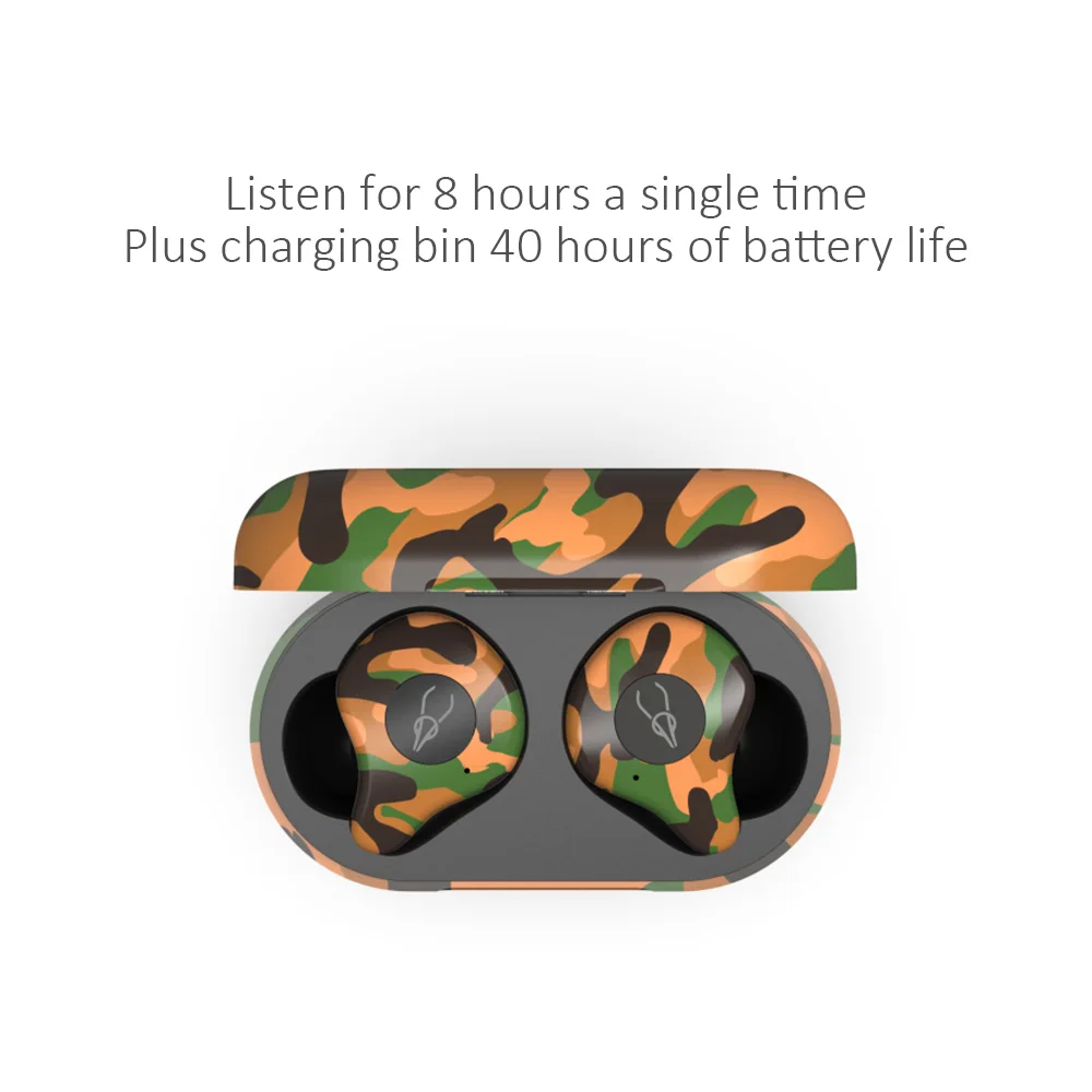 Sabbat E12 камуфляжные наушники Bluetooth 5,0 гарнитура бинауральные звонки, музыка Спортивная Беспроводная bluetooth-гарнитура с зарядным устройством