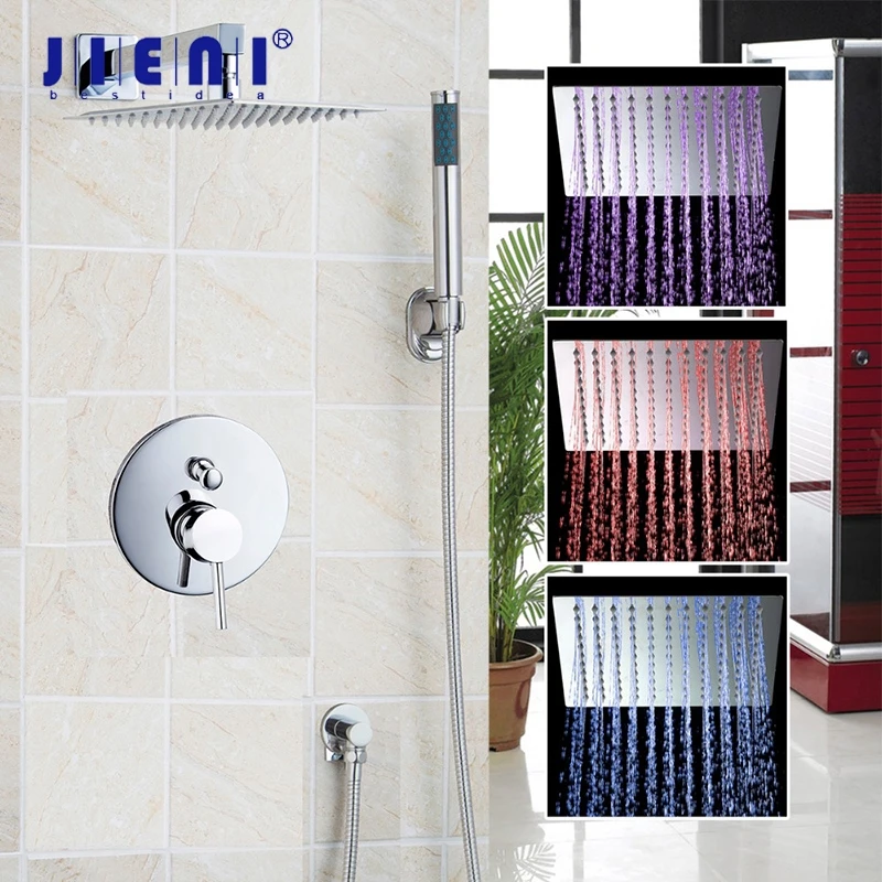 JIENI 8 Inch Wall Mounted Solid Brass Rain Shower Set Luxury Square Head with Handlde Chrome | Обустройство дома