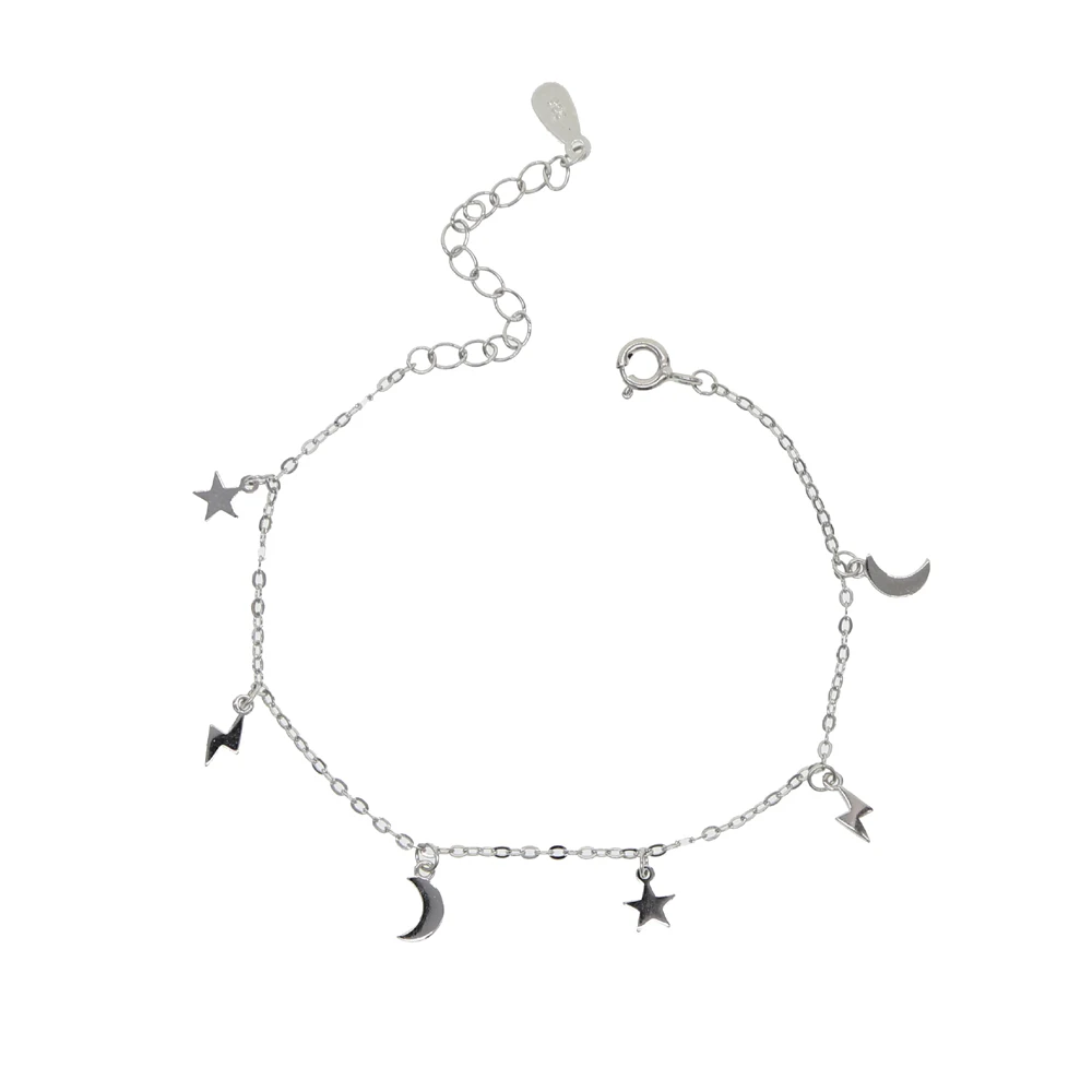 silver bracelet Настоящее 925 пробы, серебряное, золотое покрытие, ювелирное изделие, минимальное, тонкое, мини, луна, звезда, световой болт, очаровательное колье, ожерелье, ювелирное изделие - Окраска металла: silver bracelet