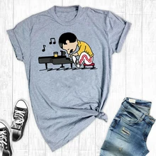 Freddie Mercury PlayThe Piano забавная Милая женская рубашка Freddie Piano футболки