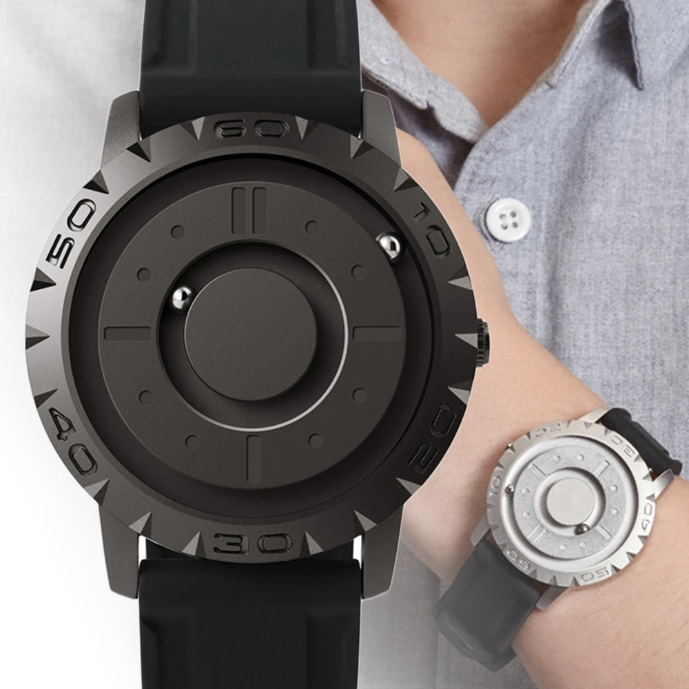 Creative Gear Watch Men Turntable Beads Dial Wristwatch Black