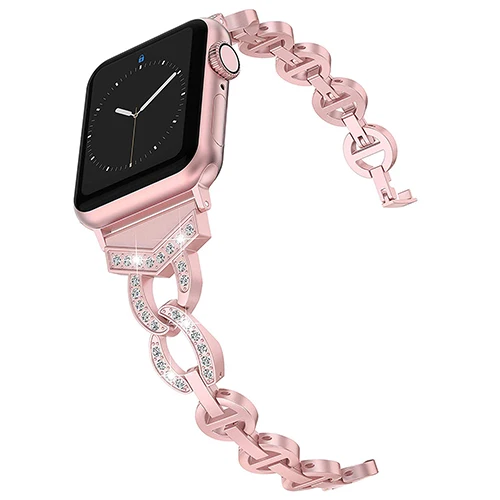 Роскошный металлический ремешок из нержавеющей стали для Apple Watch band 44 мм 42 мм 40 мм 38 мм Алмазный ремешок для iwatch 5 4 3 2 1 Аксессуары для часов - Цвет ремешка: Rose Gold