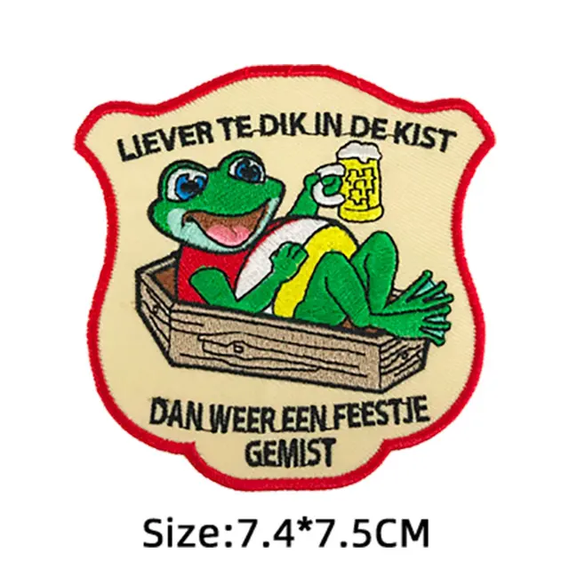2021 Oeteldonk Emblem Frog Carnival for Netherland Emblems Full Embroidered Iron on Embroidery Patches for Clothing Applique F PE3385CT