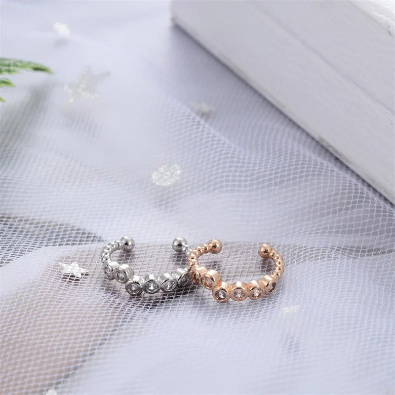 No Pierced Ear Clip Korean Sweet Crystal Ear Cuff Clip On Earrings Without Piercing Nose Ring Gold Silver Color Earcuff Jewelry ear clip earrings clip earrings