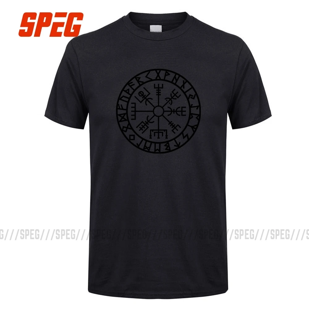 Goedkoop Mannen Tee Vegvisir Futhark Runen Navigator Viking Valhalla Odin Mannen Crew Neck Korte Mouwen T shirts Crazy Volwassen T Shirt Ontwerpen