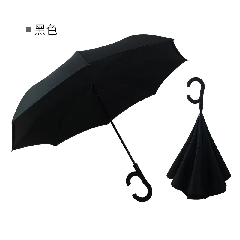 Man Umbrellas C Handle Windproof Women Sun and Rain invertido Paraguas Parapluie Reverse Umbrella Inverted Anti UV Umbrella - Цвет: black