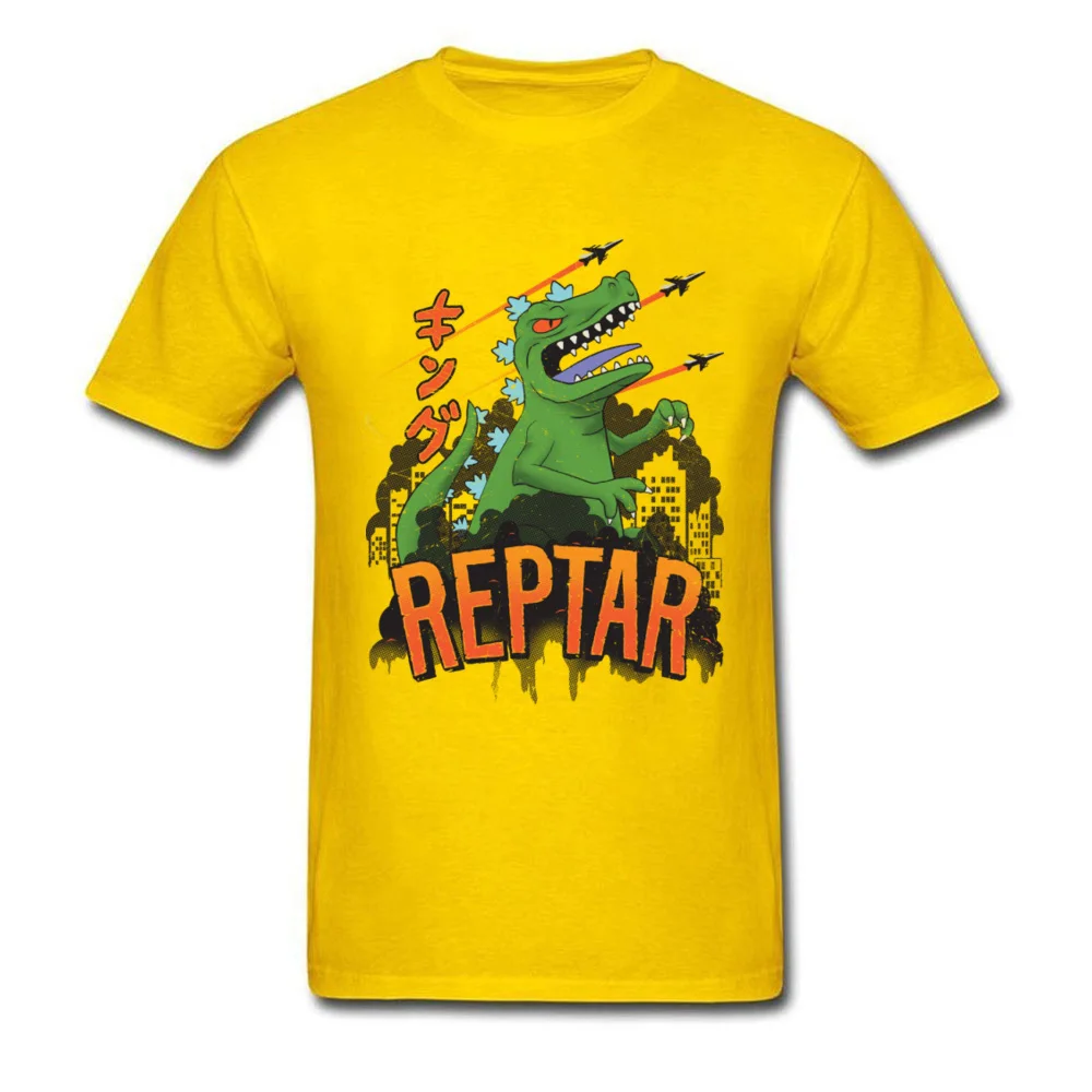 King_of_the_Dinosaurs_10353 Short Sleeve Tops Shirt O-Neck 100% Cotton Fabric Mens Tshirts Funny T Shirt Funky King_of_the_Dinosaurs_10353 yellow