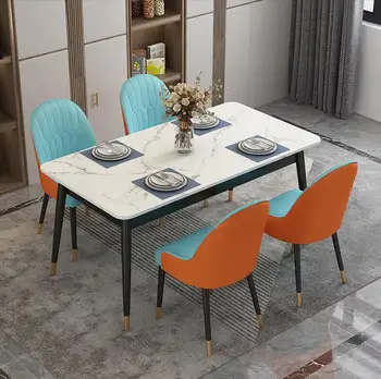 

Nordic Light luxury modern simple household net red small family marble dining table chair combination rectangular dining table