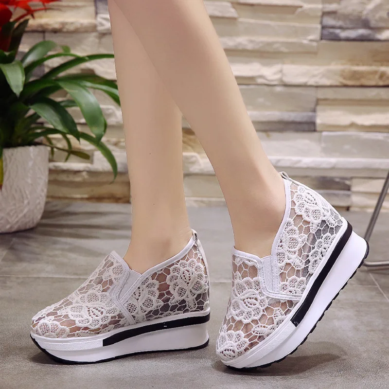 

New Style Rocking Bottom Lace Shoes Women's Elevator Thick Bottomed Casual Sandals Women's Low Top WOMEN'S Wedge Shoes