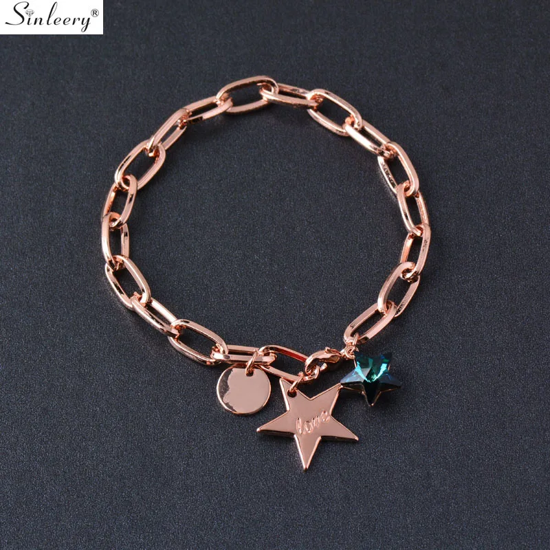 

SINLEERY Gorgeous Crystal Star Friendship Bracelets For Women Rose Gold Silver Color Chian Beautiful Bracelet Jewelry SL149 SSC
