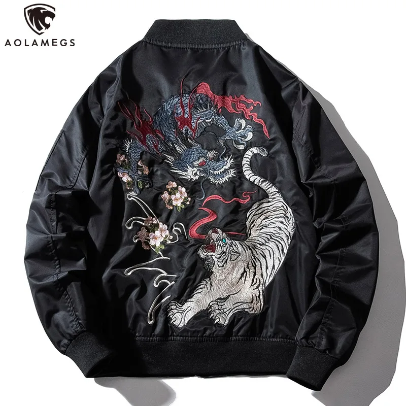 

Aolamegs Jackets Men Embroidery Thick Tracksuit Chinese Style Baseball Jackets Fashion Casual Male Zipper Windbreaker Streetwear