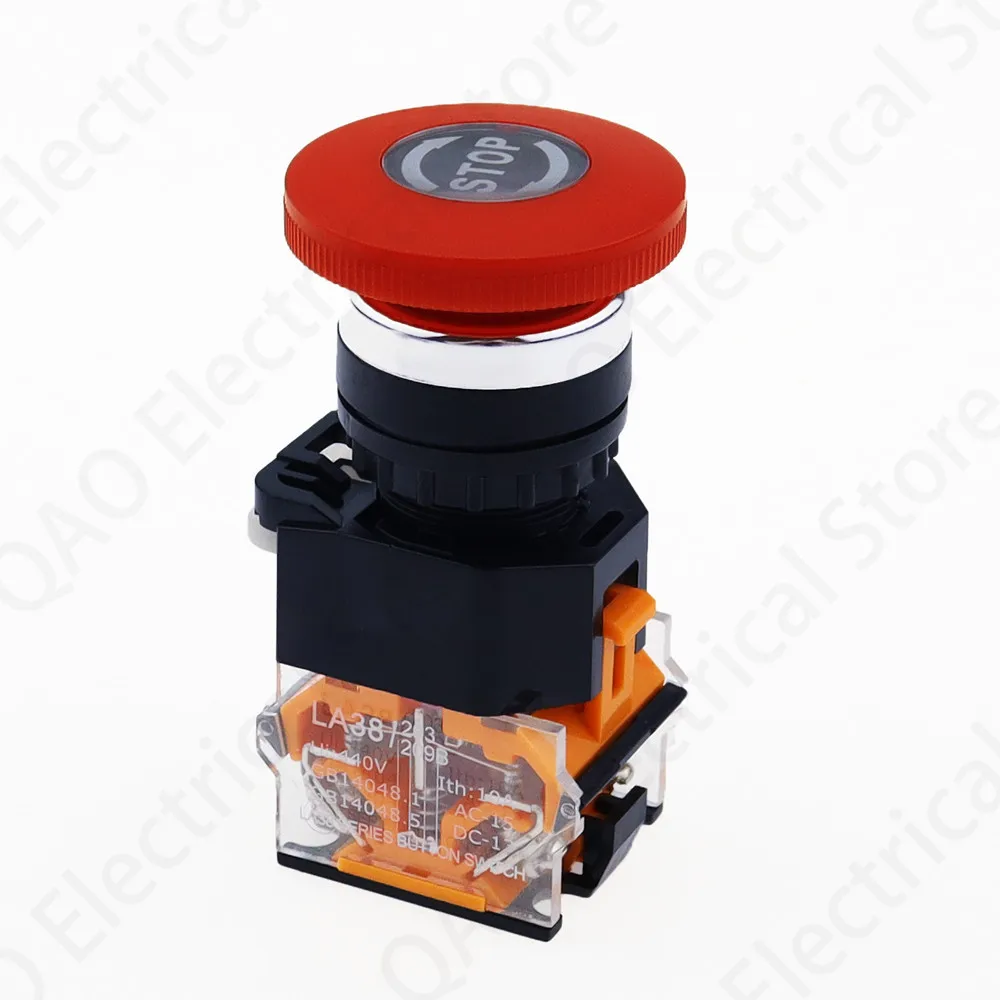 

LA38 Emergency Stop 10A 380V 22mm Self-Locking head power switch Mushroom Push Button Switch XB2 1 NO 1 NC LA38-11ZS