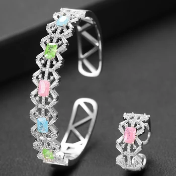 

missvikki Exquisite ladies Mix Match stackable Bangle Ring Set 2PCS For Women Bridal Wedding Full Micro Cubic Zirconia Jewelry