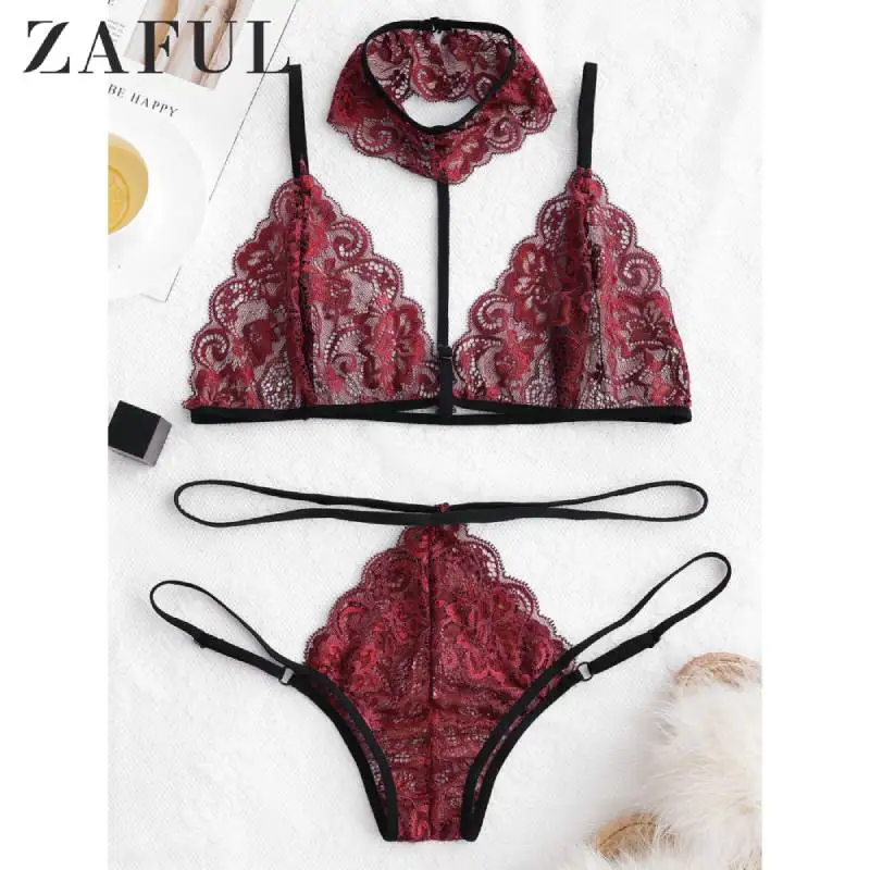 ZAFUL, чокер, бюстгальтер без косточек, кружевной комплект нижнего белья для женщин и девушек, сексуальное женское белье, кружевное чокер, ночное белье, нижнее белье, комплект с бюстгальтером