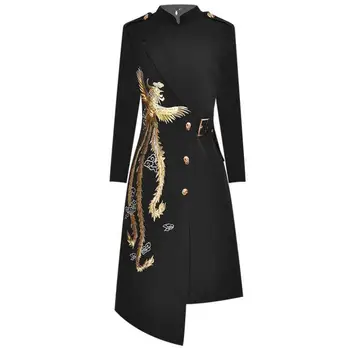 

Red RoosaRosee Designer Women's Black Party Dress 2020 Spring Summer Stand Collar Embroidery Elegant Irregular Dresses Vestidos