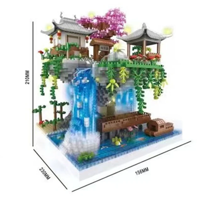 Creative Peach Blossom Pond Sakura Castle Tree House View Set City DIY Model Building Blocks Bricks Toys For Children Adult Gift - Image 6