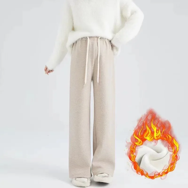 Maternity Fleece-Lined Warm Outerwear Pants For Pregnant Women Plus Size Non-Hiding Straight-Leg Design For Autumn Winter 4