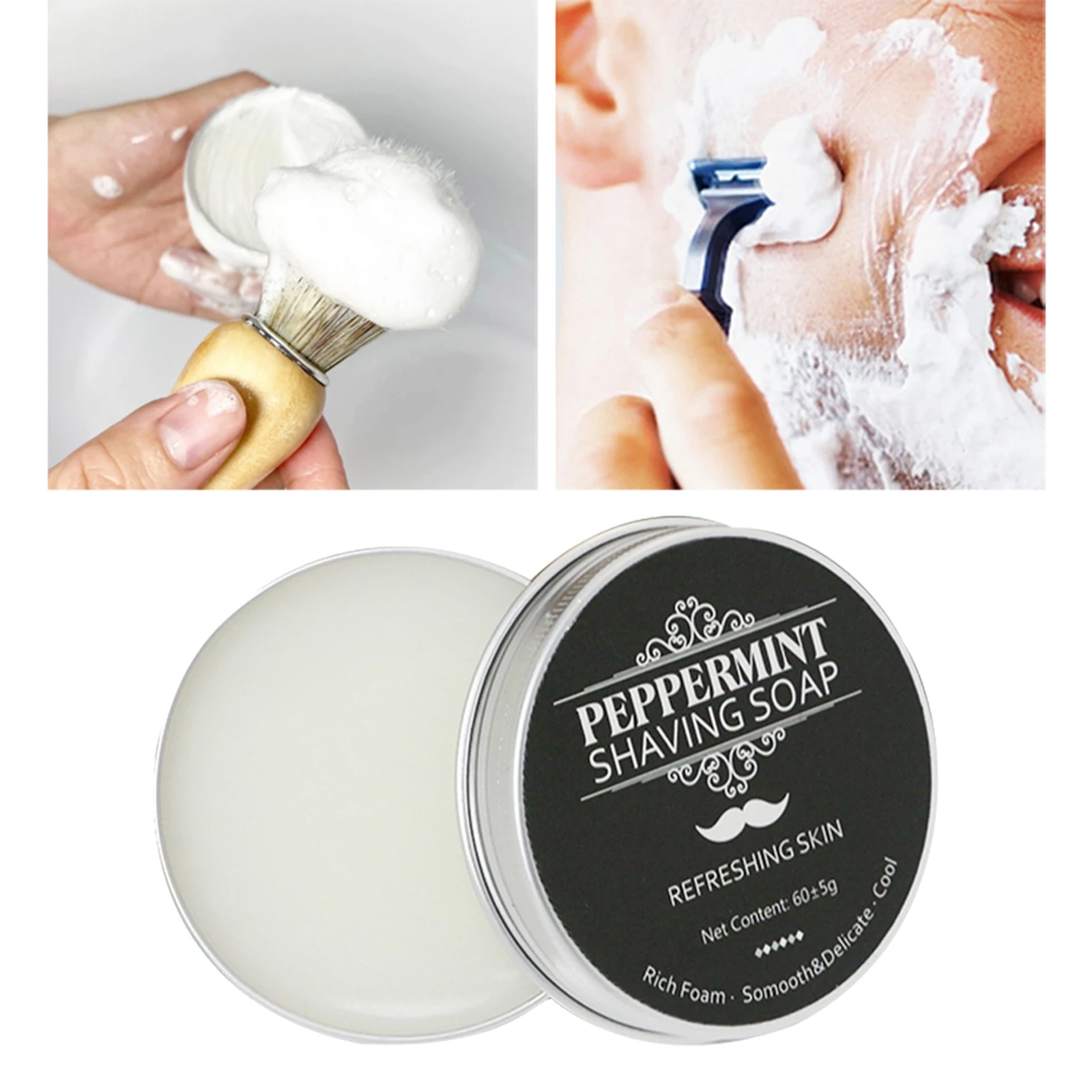 Scented Men&rsquo;s Shaving Soap Barber Shaving Cream Rich Lather Gentle Not Stimulating in Aluminum Boxed Provides Smooth Shave