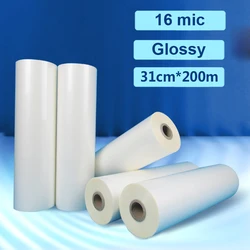 Glossy Matte Satin Clear Hot Laminating Films - 310mm x 200M Roll, 1 Core (Glossy 16mic 200M)
