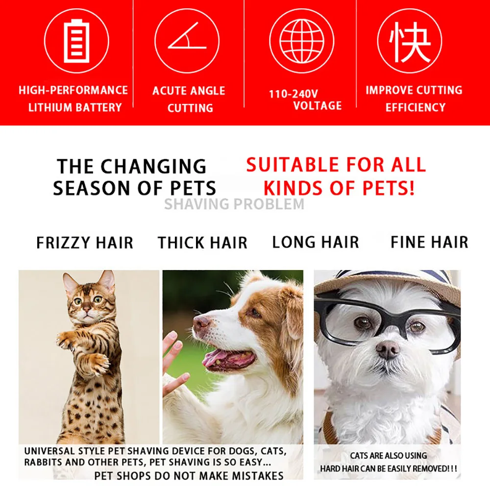 Dog Hair Clipper Pet Hair Trimmer Cat Puppy Grooming Electric Shaver Set Ceramic Blade Recharge Profession Supplies pet hair trimmer,dog hair trimmer,dog clipper,pet clipper,hair trimmer