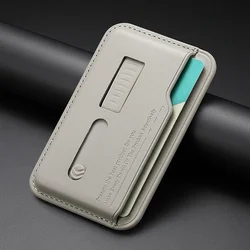 Magnetic Phone Card Holder Wallet with Finger Ring and Wrist Strap (Gray)