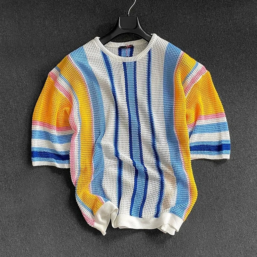 Men's Color-Block Striped Fashion Knit Pullover
