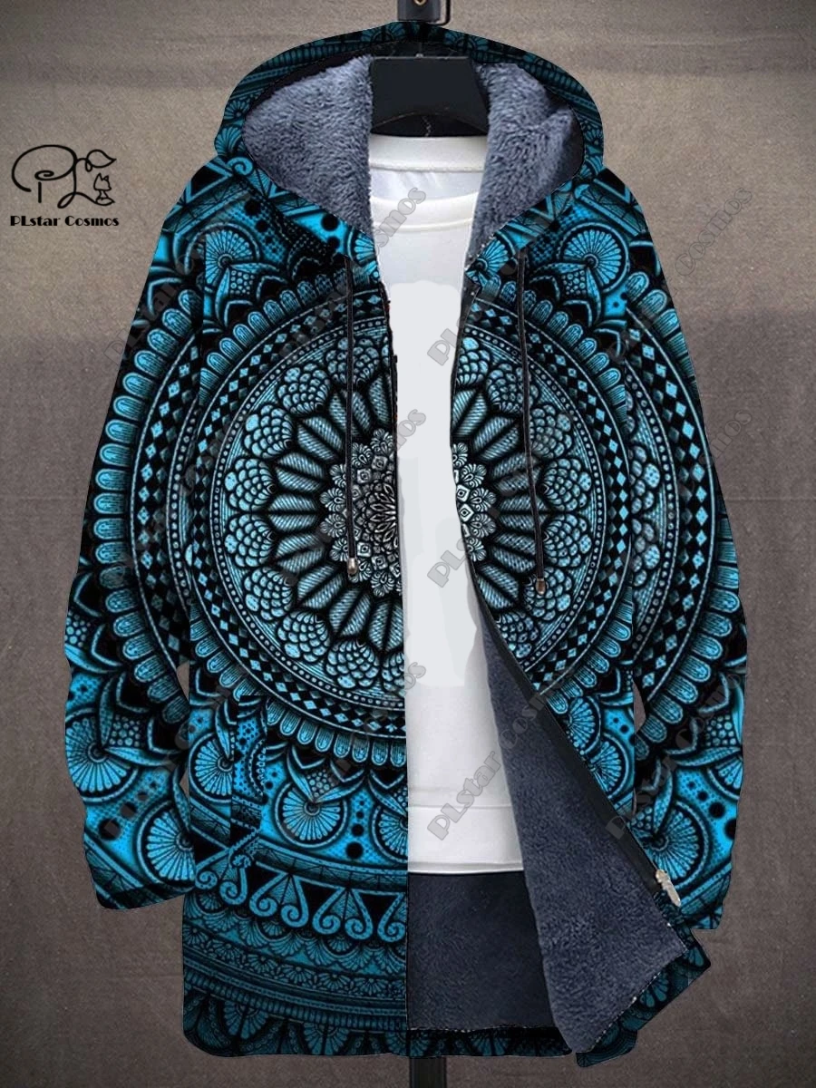 Stampa 3D Retro Series Colorful Art Print Composite Grey Velvet Hooded Zipper Jacket Winter Velvet Unisex Warm Jacket X-3