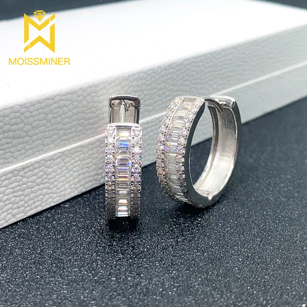 Orecchini Da Uomo Hip Hop In Argento Sterling 925 Con Zirconia Baguette Taglio Orecchini Da Uomo Hip Hop In Argento Sterling 925 Con Zirconia Baguette Taglio