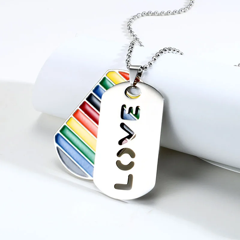 Cupimatch Gay/LGBT Collana Dog Tag Acciaio Inox Modello Arcobaleno - Foto 5