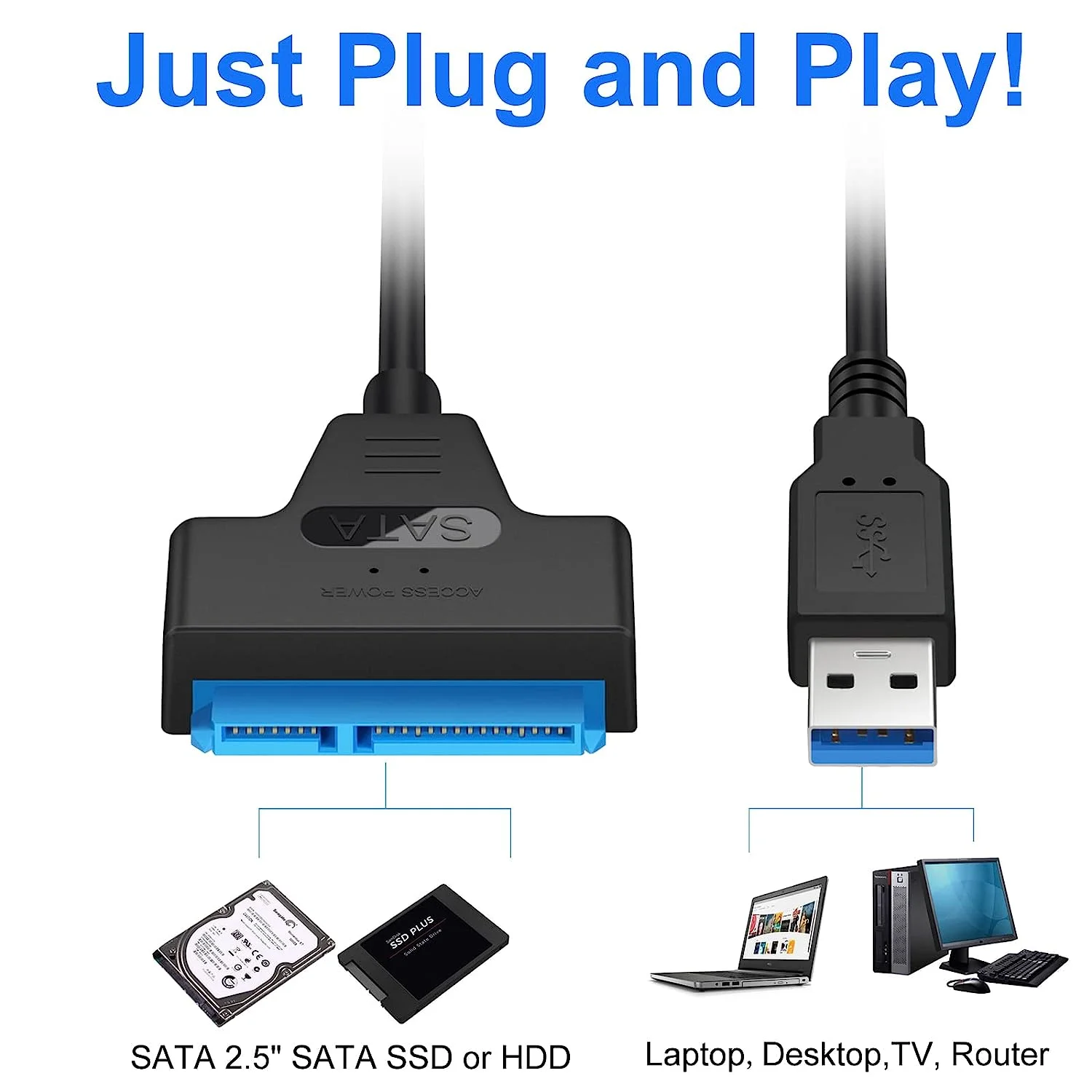 High-Speed USB SATA Cable External Hard Disk Reader 2.5 HDD SSD Hard Drive Adapter 22cm/35cm/50cm USB 3.0/2.0 for Optional