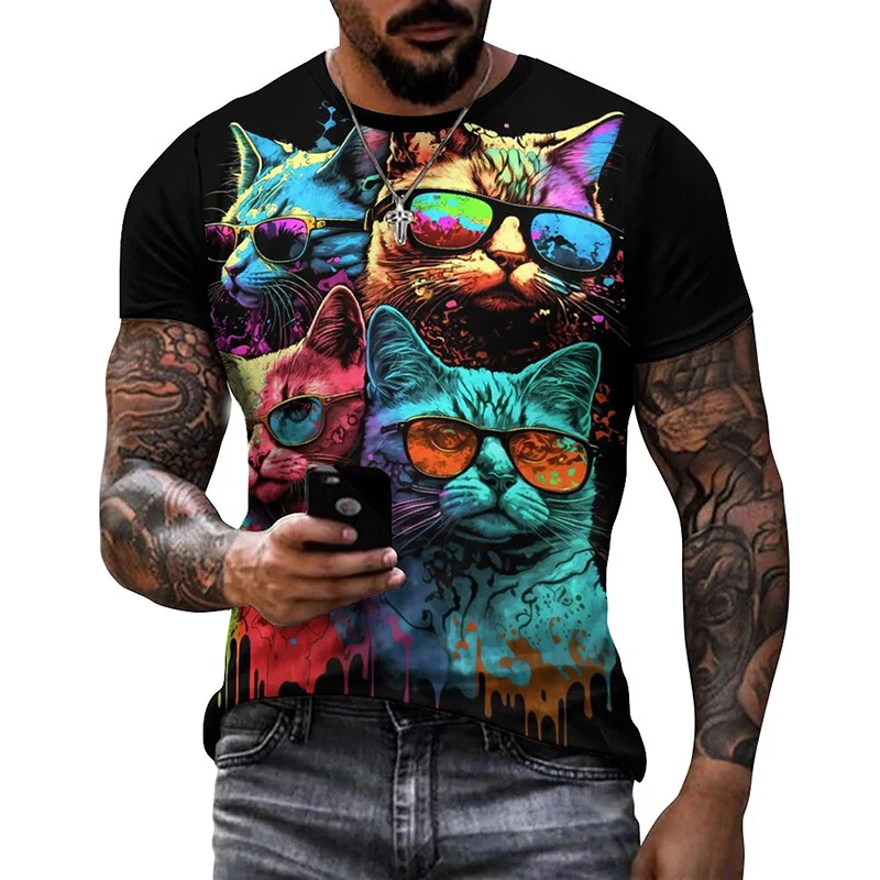 

Футболка мужская с коротким рукавом и круглым вырезом, Повседневная рубашка оверсайз с забавным рисунком животного и граффити, топ с 3D-принтом, на лето