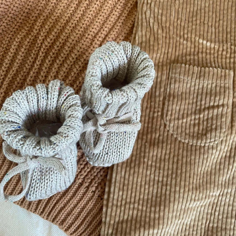 Baby Shoes Baby Boots Handmade Cable Knit 100% Cotton Speckled Classic Bebe Booties Socks