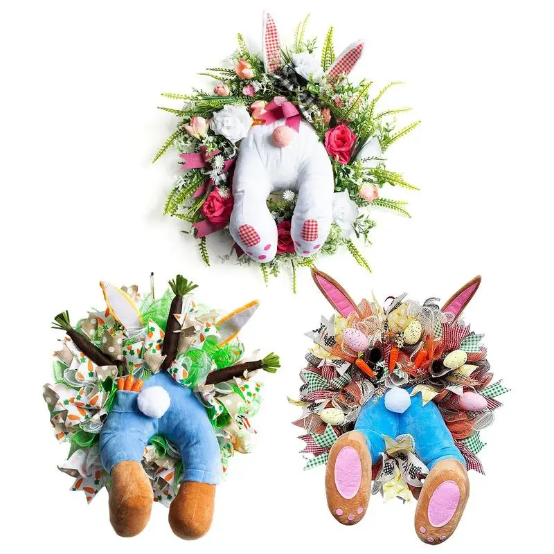 

Bunny Butt Wreath Ribbon Holiday Wreath for Front Door Farmhouse Rustic Style Ribbon Easter Eggs Carrot Decor Front Door Wreath