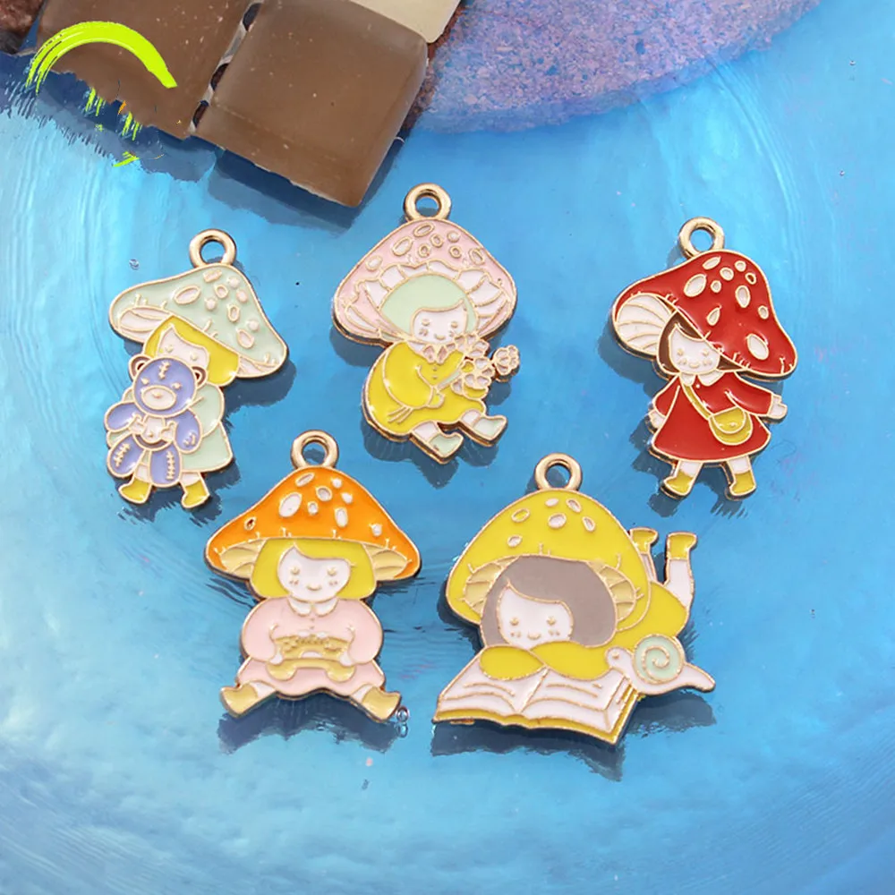 

Mushroom Girl Charm Pendant for DIY 20pcs Gold Metal Enamel Charms Colorful cute Cartoon Figure Jewelry Making Accessories