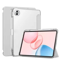 Clear Pen Slot Tablet Case with Three-Fold Leather Cover for Honor Pad 10 12.1 (GRAY)