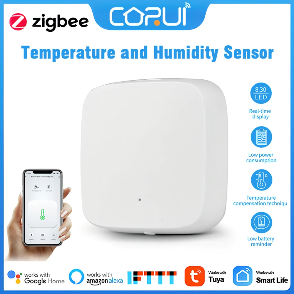 

CORUI ZigBee Tuya Smart Temperature And Humidity Detector Wireless Temperature And Humidity Sensor Intelligent Linkage