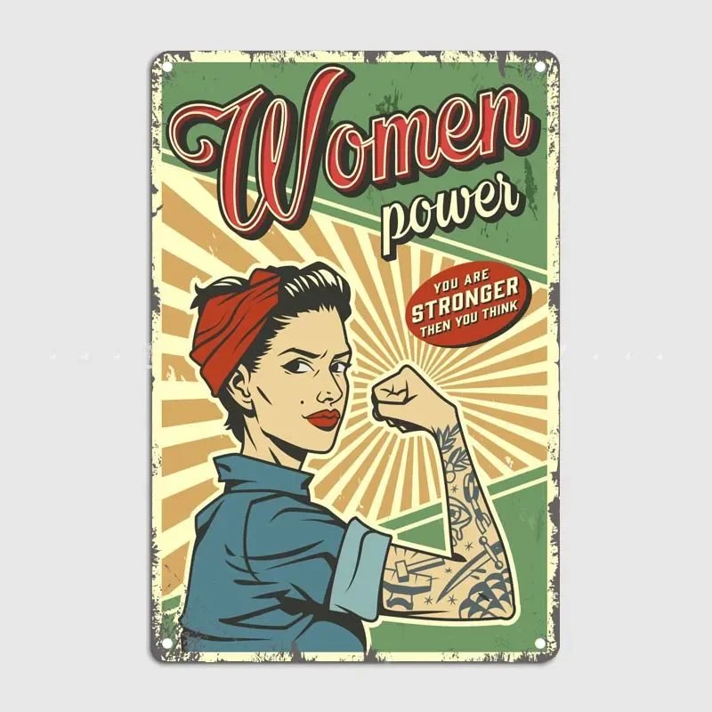 Vintage Woman Power Metal Wall Art Murale Gaming Room Decoration Pub Club Bagno Sala Giochi Biliardo Room Decor Interior Retro