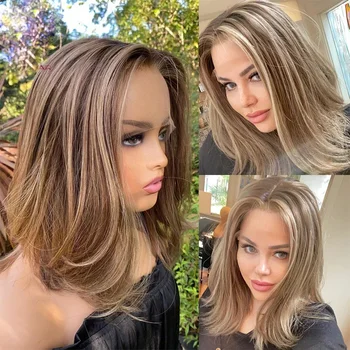 Highlight Blond 28inch 5x5 Silk Base Body Wave Jewish Human Hair Wig With Baby Hair HD Lace European Hair Preplucked Daily