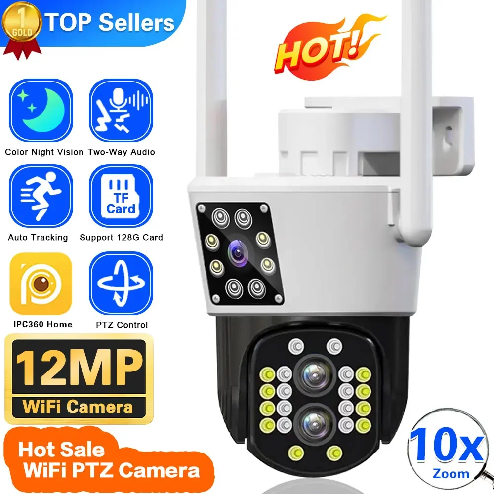 

HD 12MP 6K PTZ IP Camera WiFi 8MP 10X Zoom Three Lens Home Security Protection Motion Detection Outdoor Street CCTV Surveillance