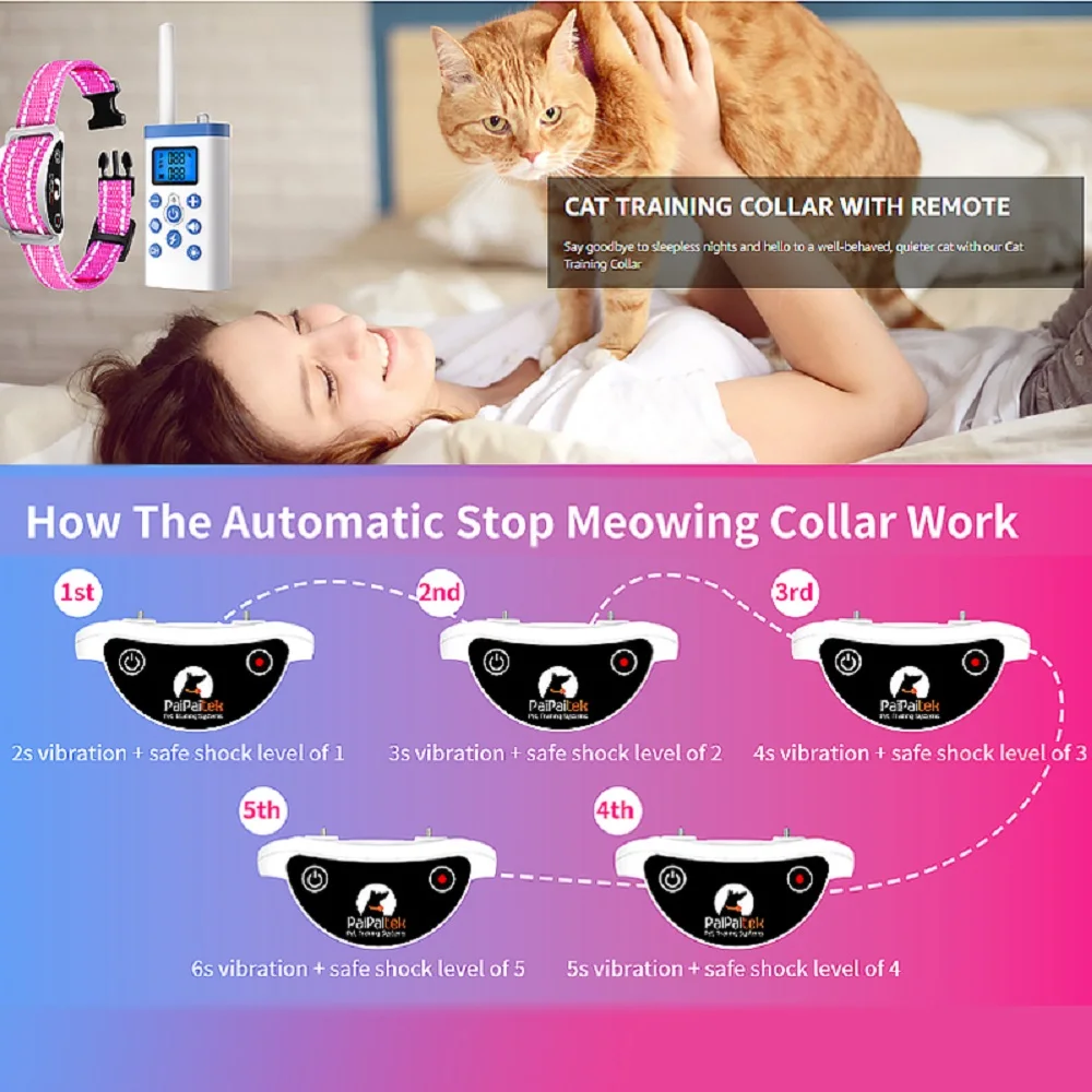 Cat Training Collar With Remote For Cat Shock Anti-Meow