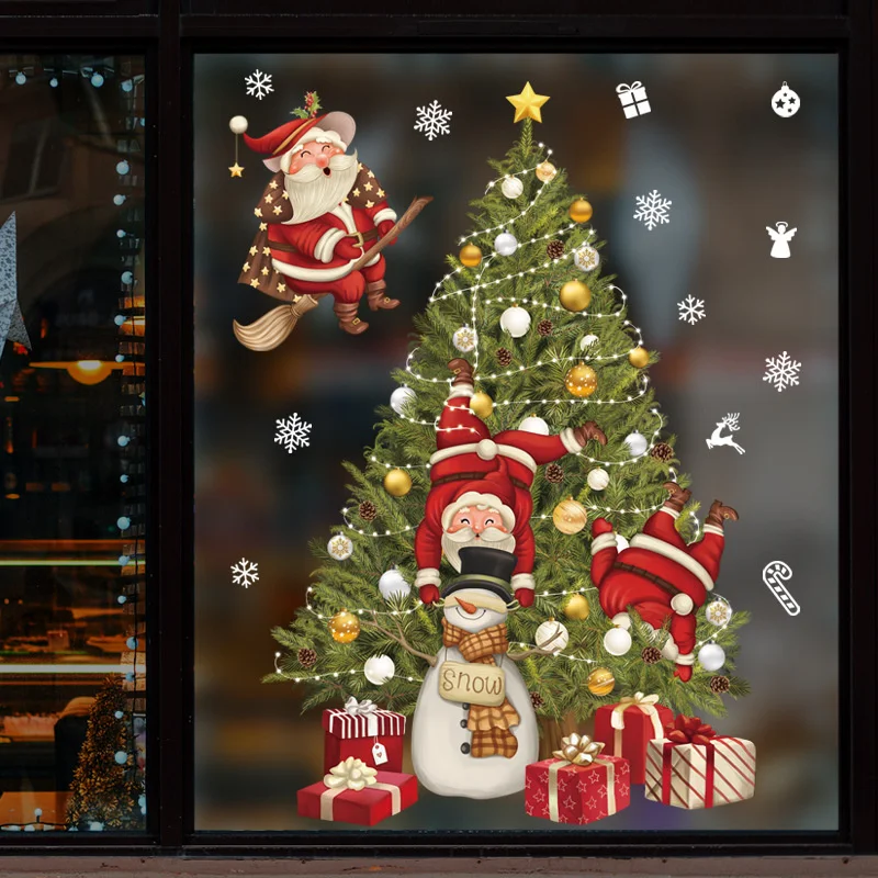 2023 New Christmas Decoration Window Stickers Santa Gifts Merry