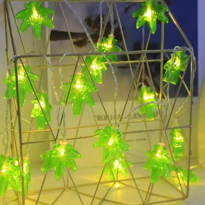 1PC 녹색 단풍잎 LED 스트링 라이트, 배터리 구동 요정 조명, 실내/실외 캠핑, 울타리, 마당, 잔디밭 장식 조명