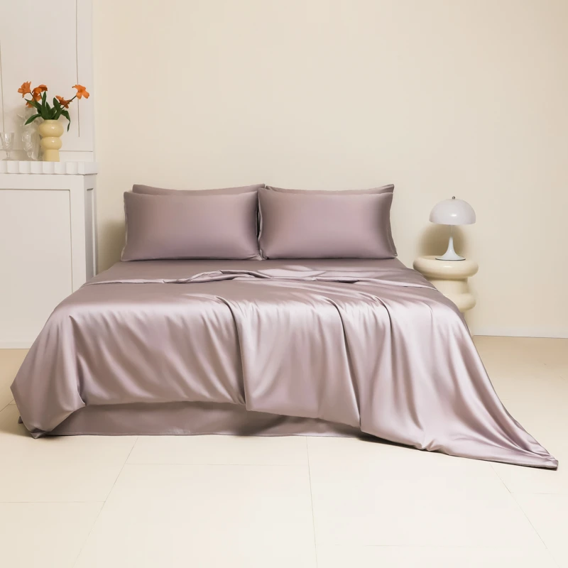 Premium Purple Soft Silky Bedding Set Twin Double Queen 4Pcs Reversible Duvet Cover Set Bed Sheet/Flat Sheet Pillowcases 4Pcs 4
