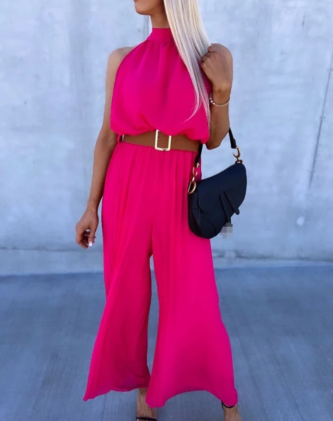 Women's Urban Style Jumpsuit 2024 Spring Summer Latest Casual Sleeveless Pleated Mock Neck Rocker Ruched Vacation Bodysuit